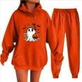 thumbnail image 2 of WTOBBY Women's Halloween Themed Pullover Hoodie and Jogger Pants Set, Cozy Casual Graphic Print Two Piece Lounge Wear for Women,Orange S, 2 of 5