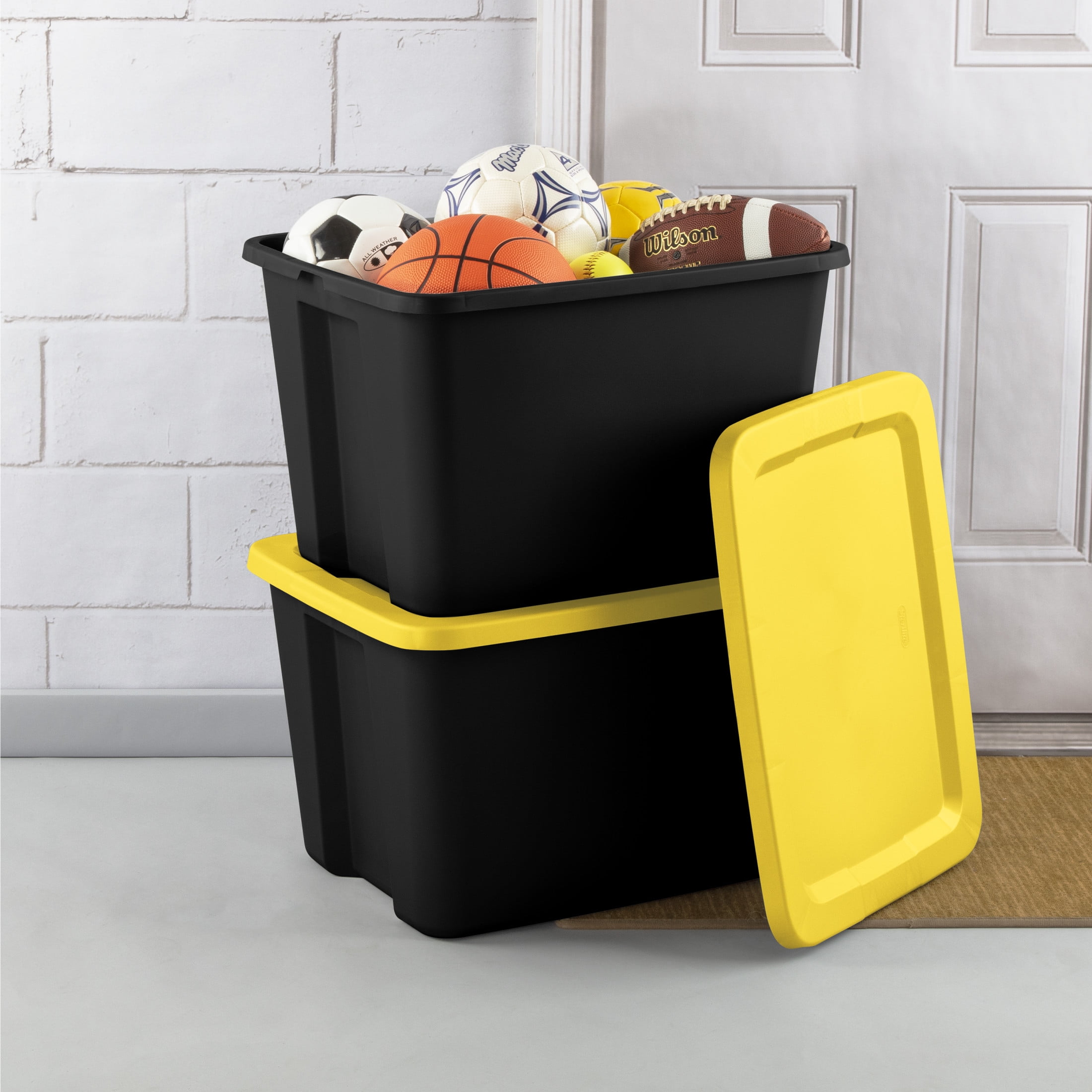 Sterilite Large Storage Bin, 18 Gallon Plastic Storage Container with SnapOn Lid, Black and Yellow, (图4)