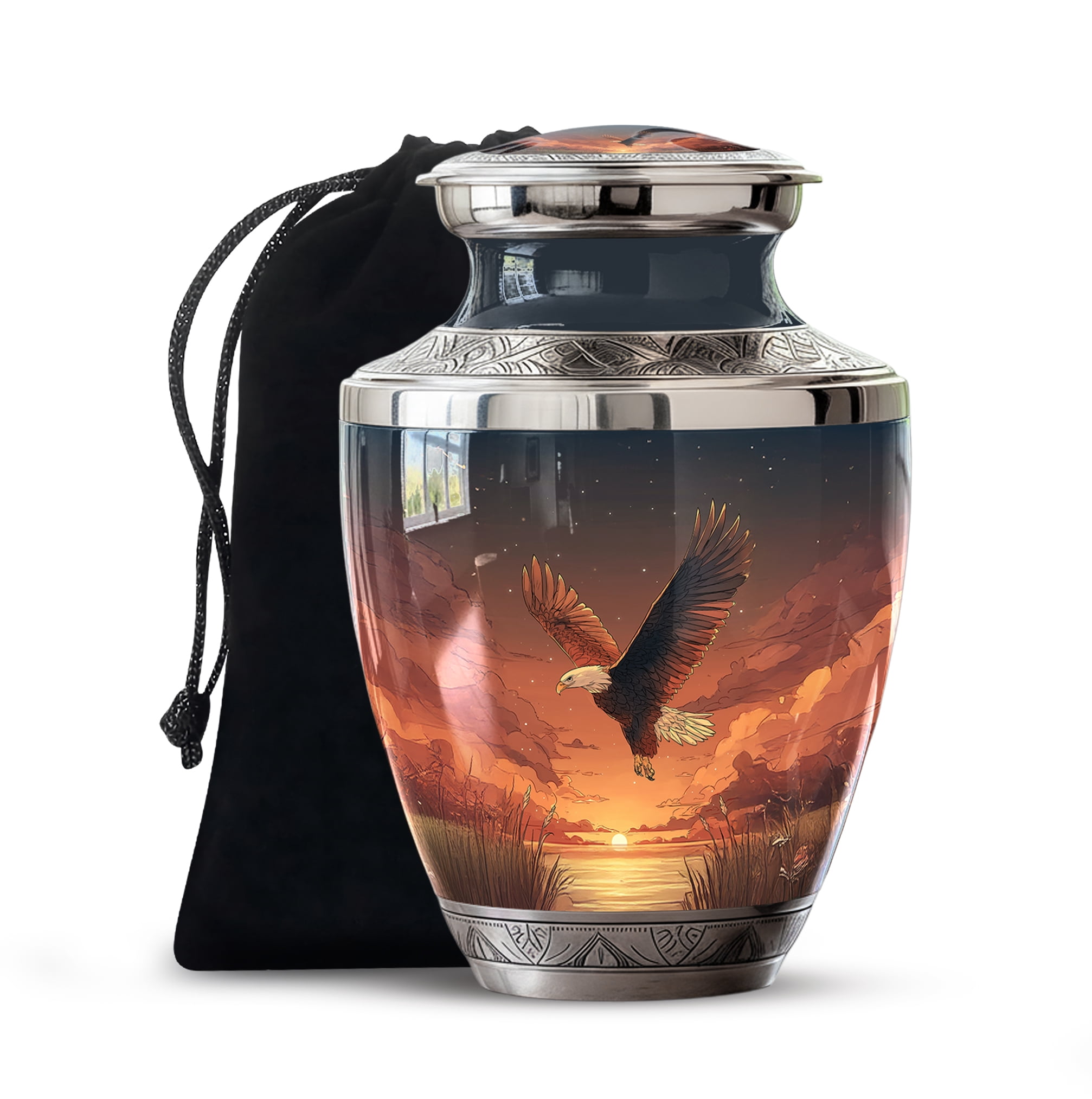 Flying Eagle Urns for Human Ashes Adult Male - 3 Inch Sunset Eagle Cremation Urn - 10 Inch with 4 Mini Keepsake Urns - Large Ash Container Memorial Urn Set