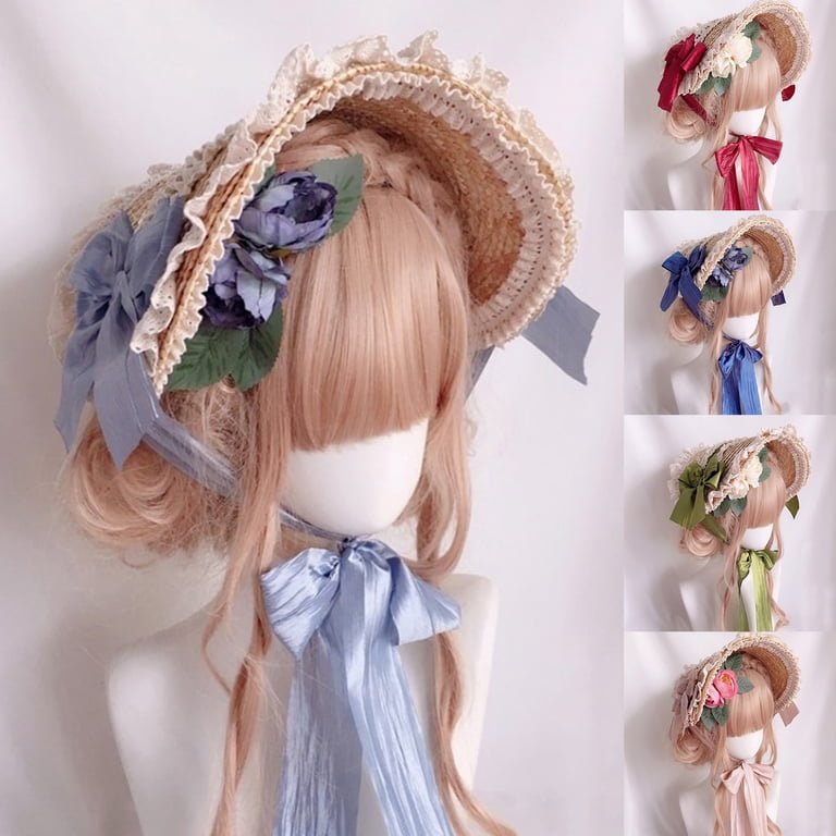 Gorgeous Lolita Flat Top Hat French Lace Flower Ribbon Bonnet Hat