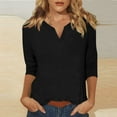 thumbnail image 2 of DENGDENG 3/4 Length Sleeve Shirts for Women Loose Fit Summer Elbow V Neck Tops Lightweight Casual Solid Three Quarter Length Sleeve T Shirts Holiday Going Out Pullover Black XXL, 2 of 5