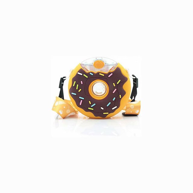 Botellas de agua para niños con pajita, taza de pajita para bebé, botella de agua con pajita para niños pequeños, forma de donut, sin BPA, a prueba de fugas, 13 oz, marrón oso de fresa Hogar