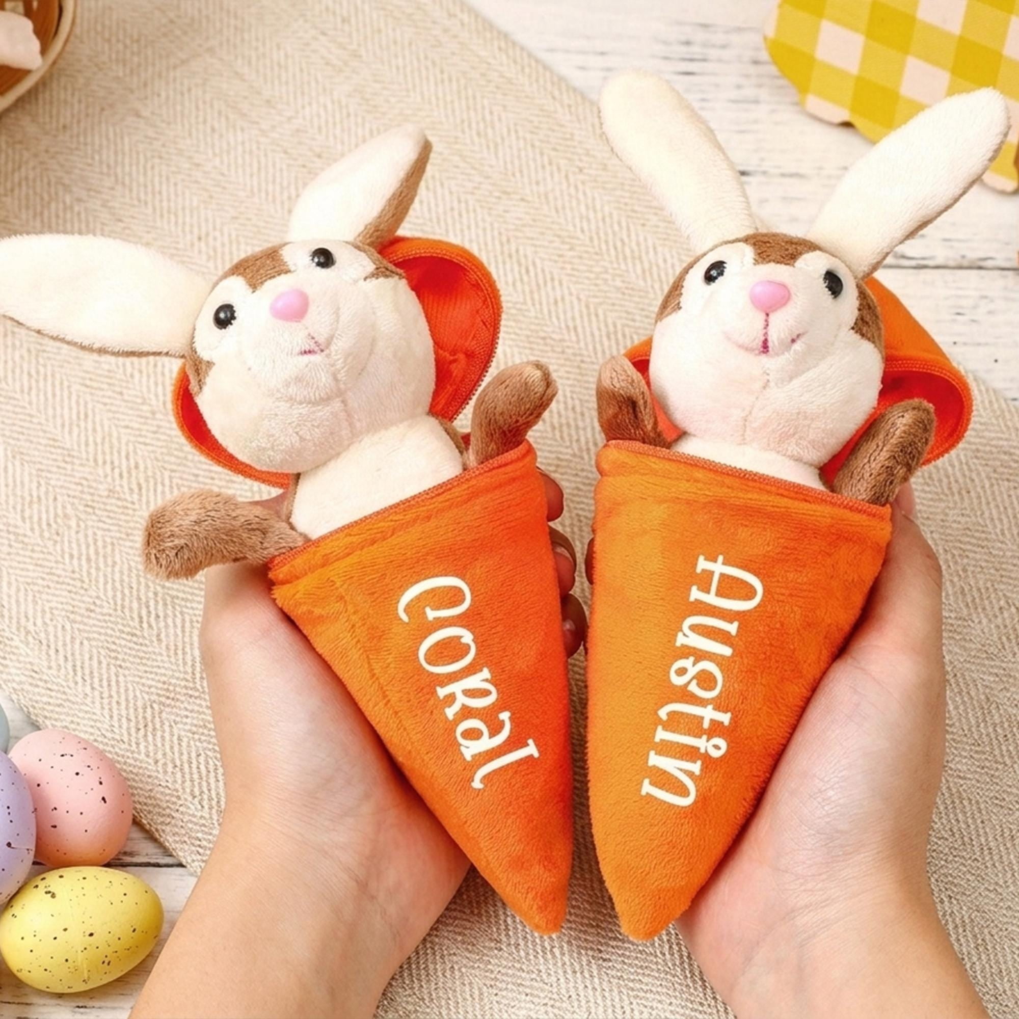 Custom Name Easter Rabbit - Reversible Carrot Bunny Plush Decor - Special Gift for Handbags