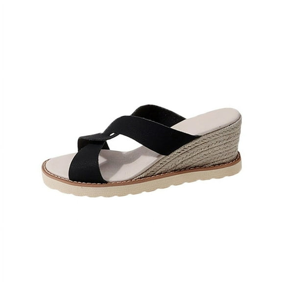 Wedge Espadrilles for Women Thick Bottom Casual Soft Slip-on Sandals High Heel Strappy Slippers Open Toe Beach Shoes