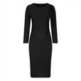 thumbnail image 6 of Brilliant Formal Dresses for Women Midi Women Long Sleeved Color Round Neck Temperament Commuting To Work Dress Black S, 6 of 6