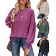 thumbnail image 2 of Women's Top Long Version Round Neck Ruffled Lantern Sleeve T-Shirt Blouse European and American Style Autumn Winter New, 2 of 11