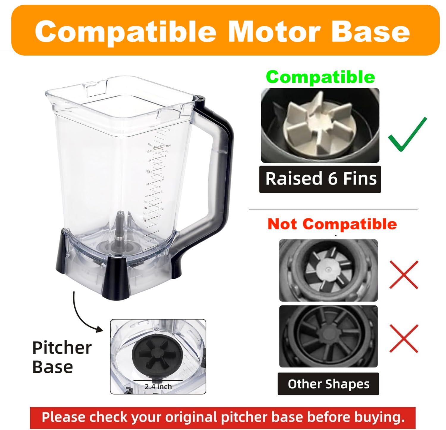 Replacement 72 Oz Large XL Blending Pitcher Compatible with Ninja BL610, BL710WM, BL710WMC, CO610B, CO650B, CT610, 72 Ounce