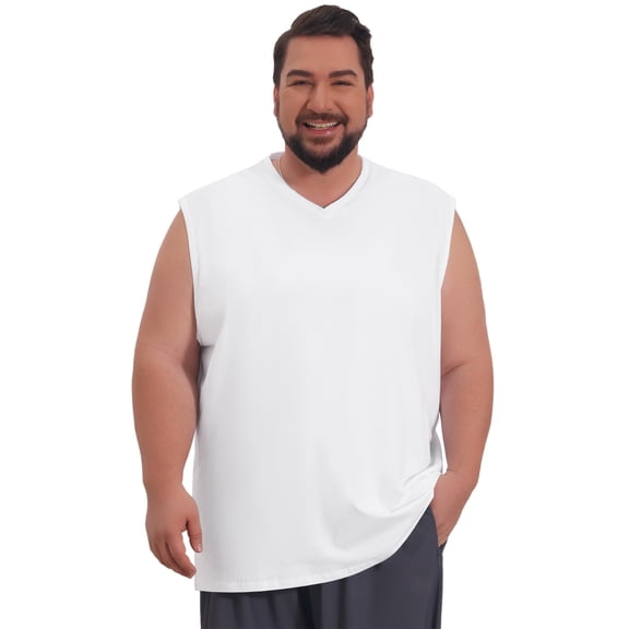 DARING DIVA Men's V-Neck Soft Breathable Sleeveless Undershirt Tank Top XL White
