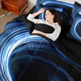 thumbnail image 4 of Manfei Boys Girls Blue Spiral Stripes 7-Piece Twin Bedding Sets,Geometric Lines Bedding Comforter Set,Abstract Gradient Breathable Sheet Sets,Microfiber Bedroom Decor,Reversible, 4 of 8