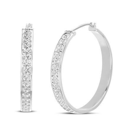 - Lumineux Diamond Accent Hinge Hoop Earring in Rhodium Plated Brass