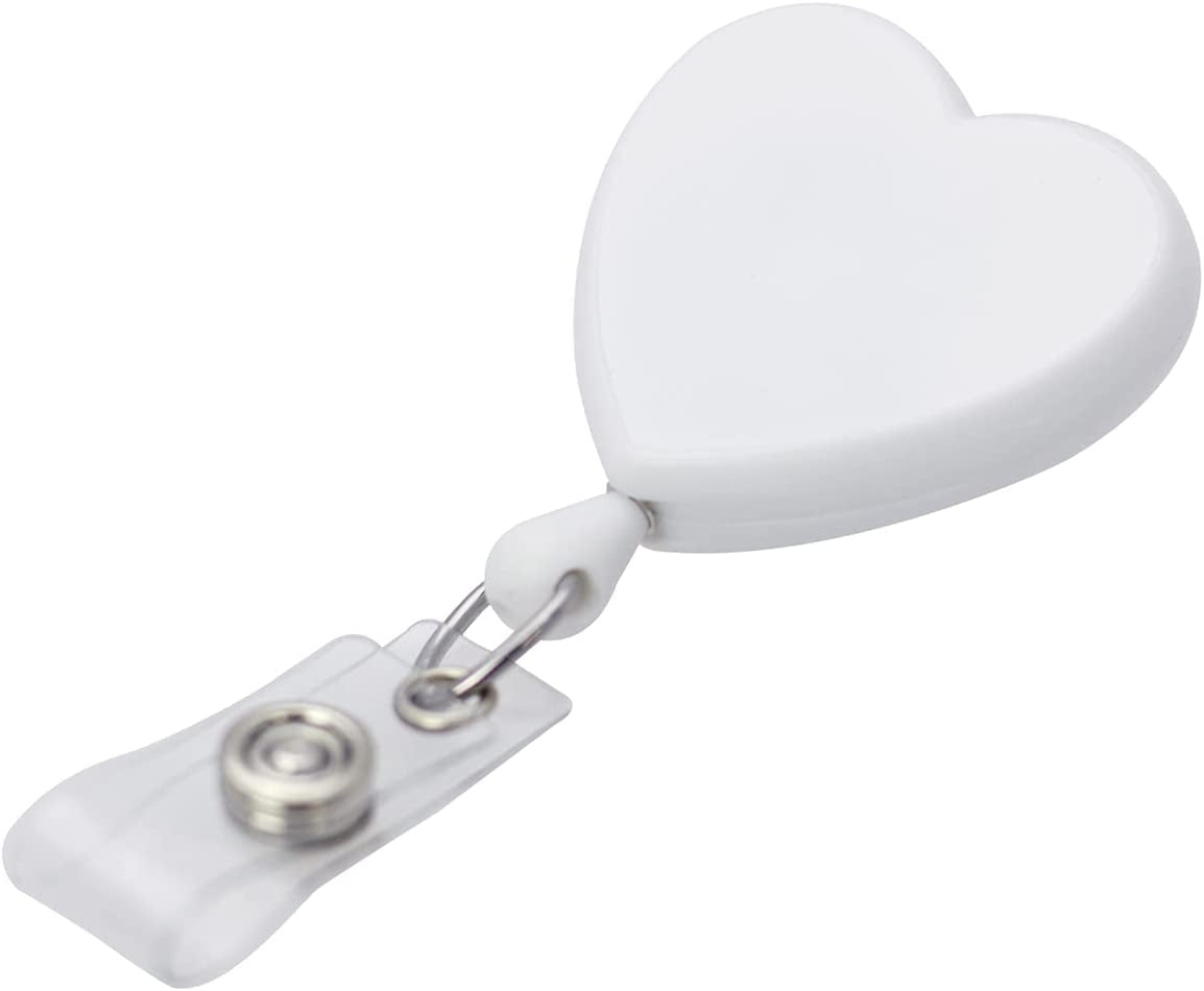 Heart Shaped Retractable Badge Reel with Rotating Swivel Spring Clip - Cute Heavy Duty Name Tag Reels for Nurses, Pediatrics, Teachers, EKG and More by Specialist ID (White)