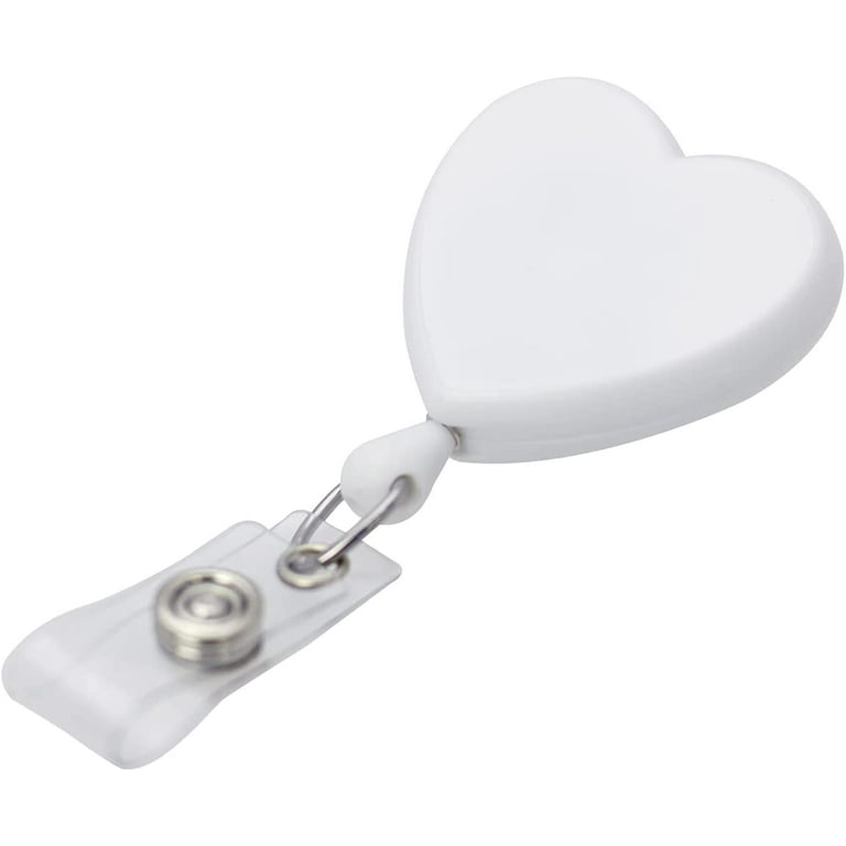 Heart Shaped Retractable Badge Reel with Rotating Swivel Spring Clip - Cute  Heavy Duty Name Tag Reels for Nurses, Pediatrics, Teachers, EKG and More by  Specialist ID (White) 