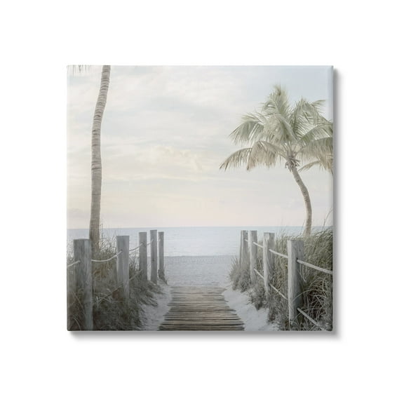 Stupell Industries Tropical Palm Tree Boardwalk Summer Beach Landscape Photography Gallery-Wrapped Canvas Print Wall Art, 30x30, by Mike Calascibetta