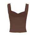 thumbnail image 2 of ZHOGXU Camisole For Women Sleeveless Tank Tops Solid Color Square Neck Ruffle Back Comfortable Stretchy Slim Fit Vest For Daily Wear,Brown,L, 2 of 5