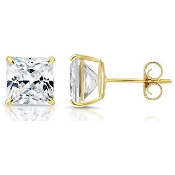 Paris Jewelry 18k Yellow Gold White Sapphire 1 Carat Square Stud Earrings  Women Unisex Plated