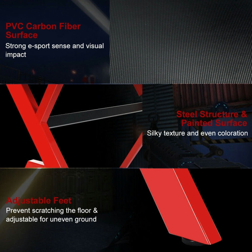 Demi Bonn Ergonomic Gaming Desk with Carbon Fiber Surface and R-Shape Steel Frame, Small Home Office Desk Study Writing Table, Black