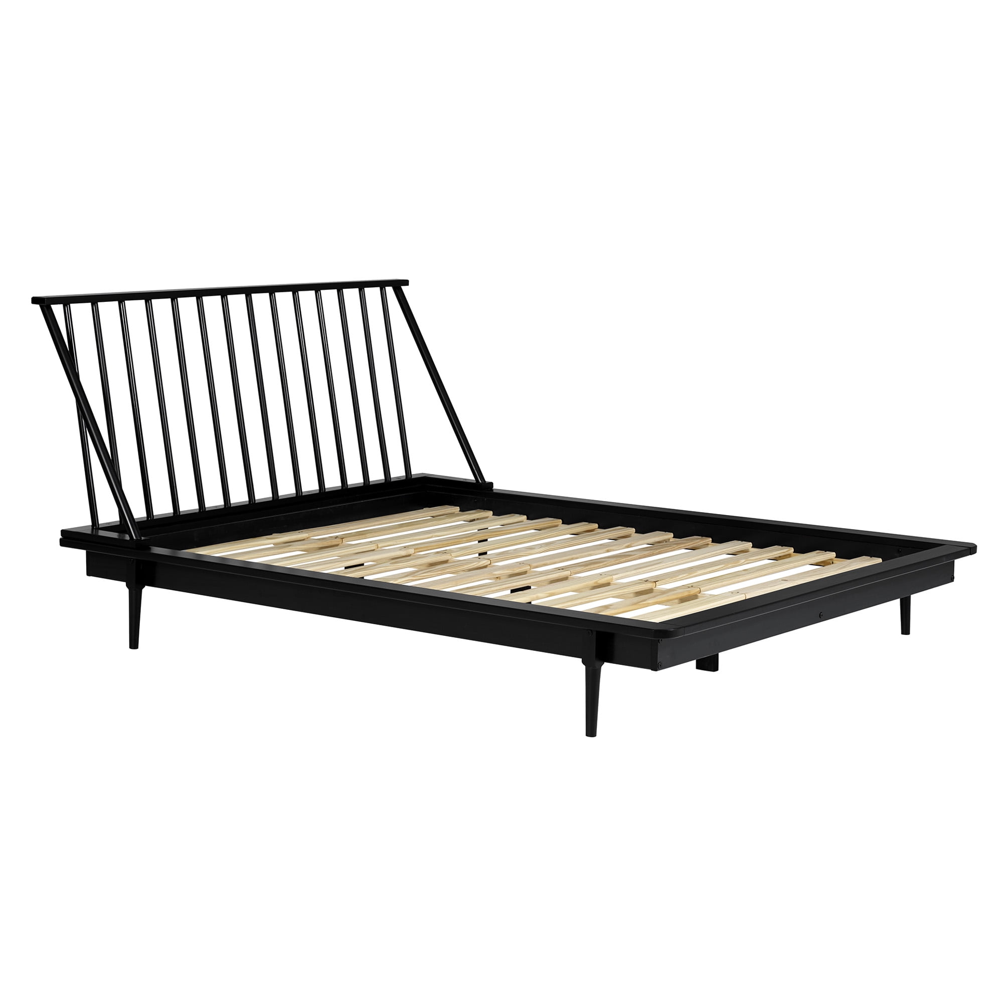 Desert Fields Mid Century Modern Solid Wood Queen Platform Bed, Black