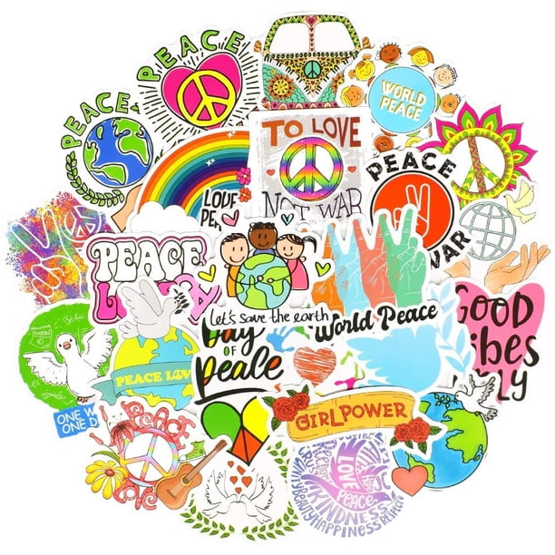 Pegatinas para adultos Pegatinas de paz Pegatinas para portátiles para adolescentes Pegatinas para botellas de agua Pegatinas impermeables Pegatinas de paz y amor 50 hojas (Paz) JAMW Sencillez