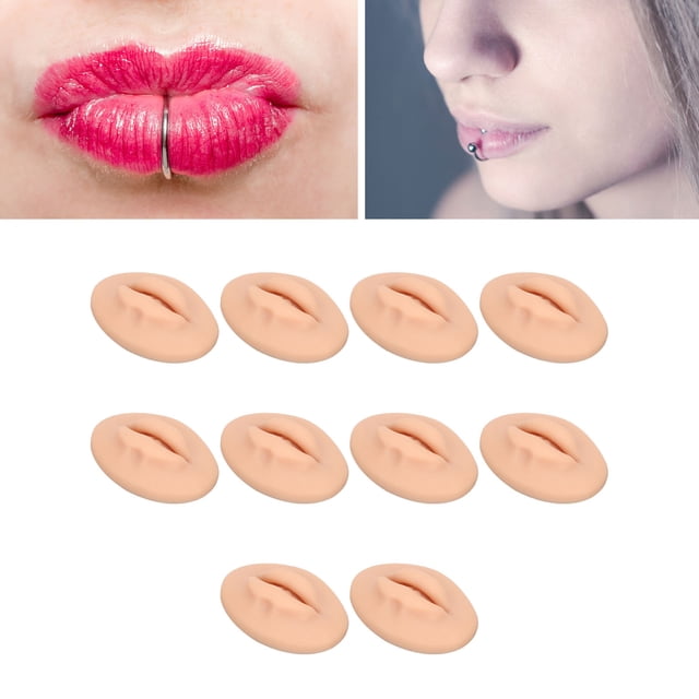 10Pcs Soft Silicone Practice Lips for Lip Tattooing Simulation, Human Skin Feel, Compact Size, Easy Operation with Teeth Shape, Wide Application for Training Display