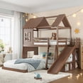 thumbnail image 2 of Leumius Twin over Full House Bunk Bed with Ladders and Slides, House Floor Bunk Bed Frame with Storage Shelves and Wardrobe, Playhouse Design for Boys Girls Deep Natural, 2 of 9