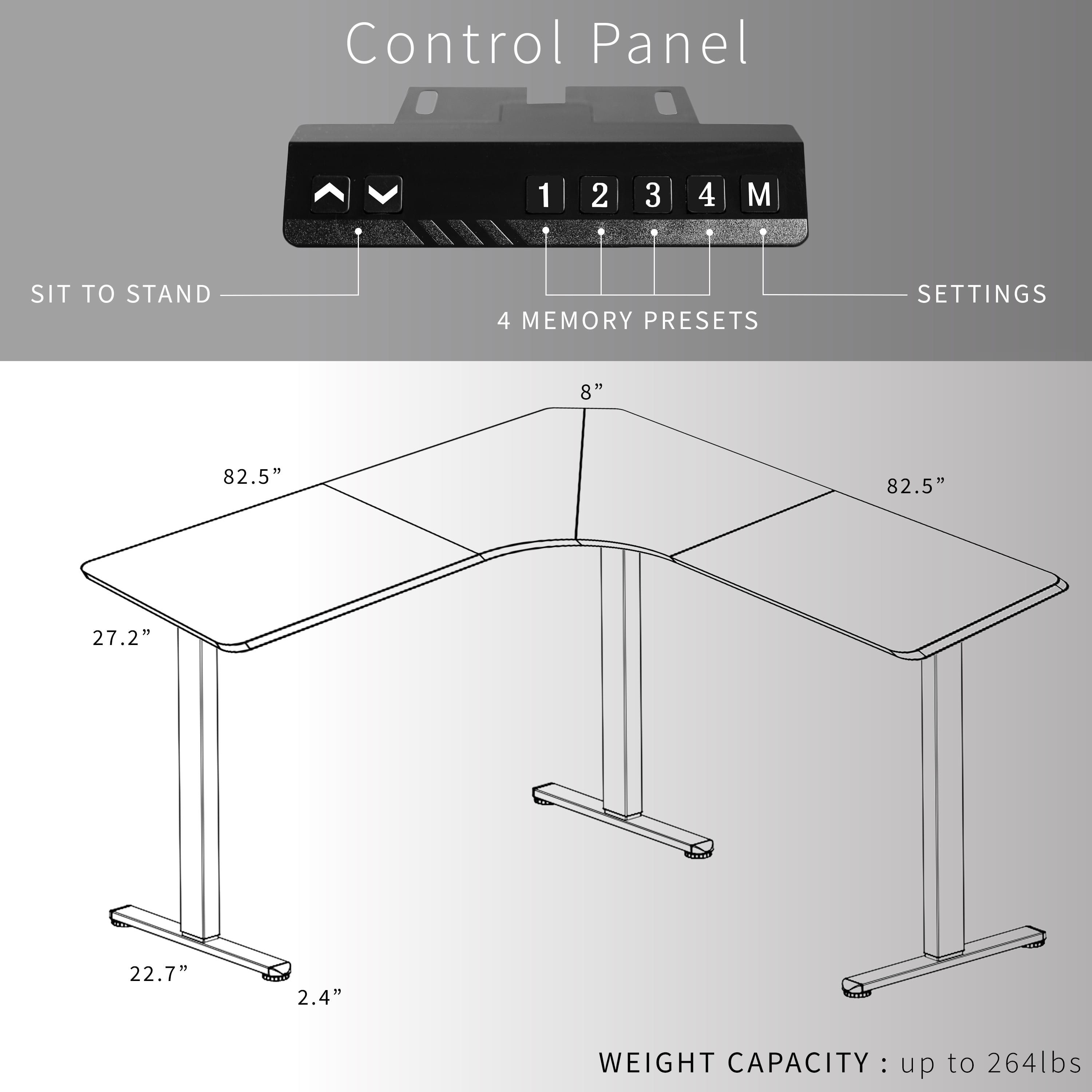 VIVO Black / White Electric 83" x 83" Curved Corner Stand Up Desk