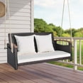 thumbnail image 2 of Costway Patio Rattan Porch Swing 2-Person Hanging Chair Cushioned Loveseat for Backyard, 2 of 10