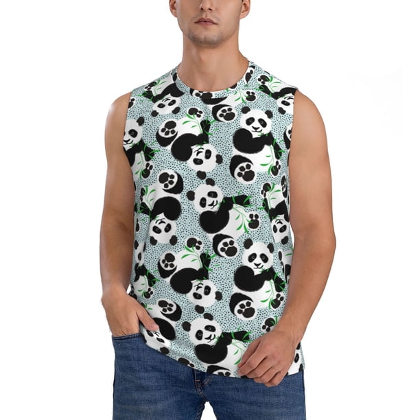 Fotbe Panda And Eucalyptus Men's Camiseta sin Mangas Estampada para Hombres, Playera Casual para Gimnasio, Entrenamiento, Playa-3X-Large