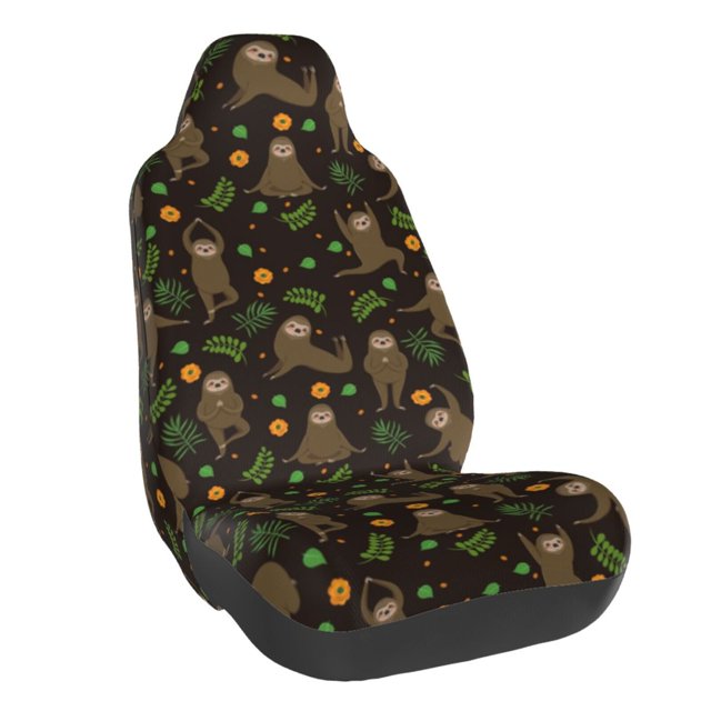 Wukai Sloth Doing Yoga Full Set Car Seat Covers with Soft Padding Universal Auto Front Seats Protector and Cushion Mat