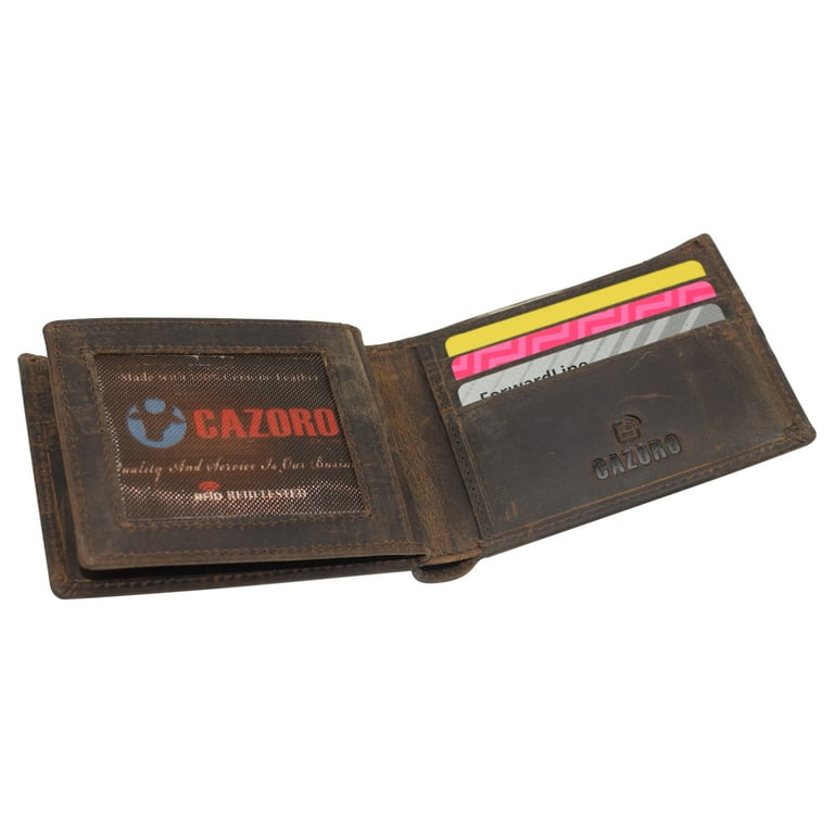 Cazoro Men's Handmade Vintage Bifold ID Window Wallet