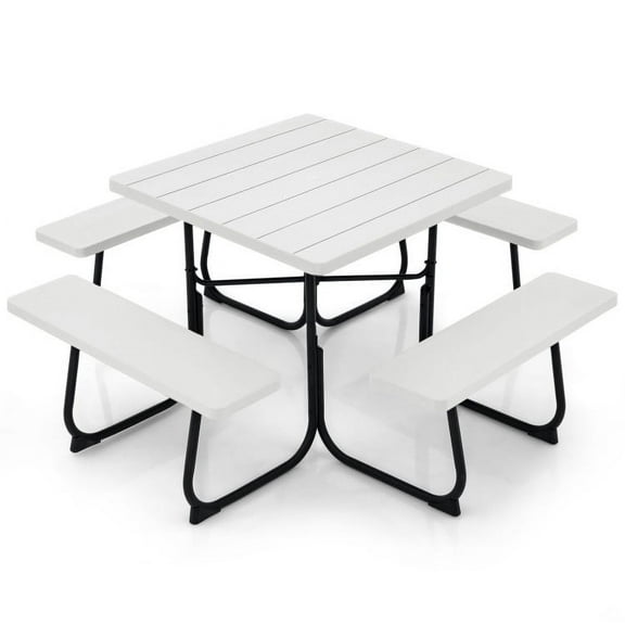 Barara King Patio Furniture Set, Outdoor Picnic Table with 4 Benches and Umbrella Hole-White, Patio Bistro Set, All-Weather Wicker Conversation Set