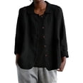 thumbnail image 2 of Sheghy Tops for Women Women's Loose and and Linen Shirt with Long Sleeves Turndown Collar Top/shirt Black S, 2 of 5