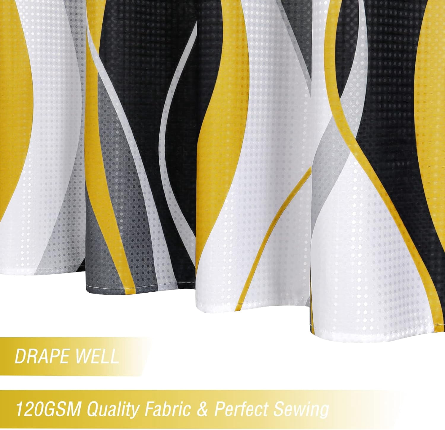 Black and Yellow Shower Curtain, Abstract Modern Grey and Yellow Bathroom Decor Accessories, Waffle Weave Textured Fabric Shower Curtain Set with Hooks, 72x72