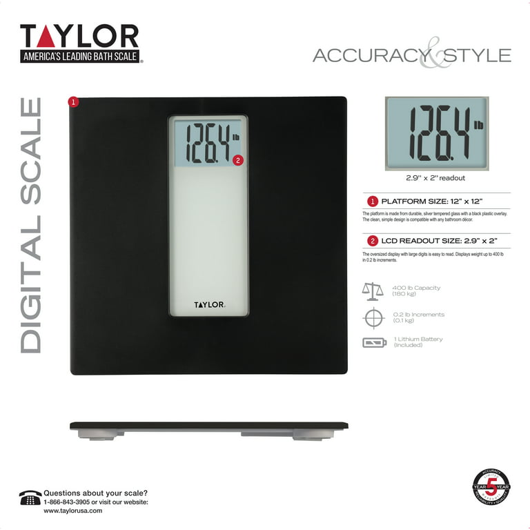 Taylor Digital Body Weight Scale Battey Powered Black/Grey, 400lb