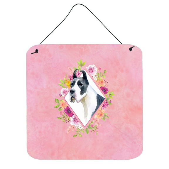 Carolines Treasures CK4150DS66 Great Dane Pink Flowers Wall or Door Hanging Prints 6x6 multicolor
