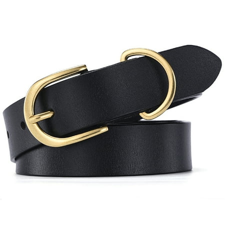 Metal Classic Belt - Women's Classic Gold Color Metal Buckle Handcrafted Genuine Leather Jean Belt (Sytle 3w020)
