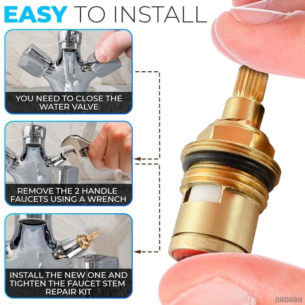 2-Piece Brass Ceramic Disc Faucet Valve Stem – 1/2” G Thread, 20-Tooth Spline, Hot & Cold Cartridge Replacement For Bathroom Sinks