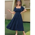 thumbnail image 5 of Women'S Summer Short Sleeve Square Neck Smocked Waist Casual Vacation Tiered Flowy Maxi Dress Navy Blue M, 5 of 6