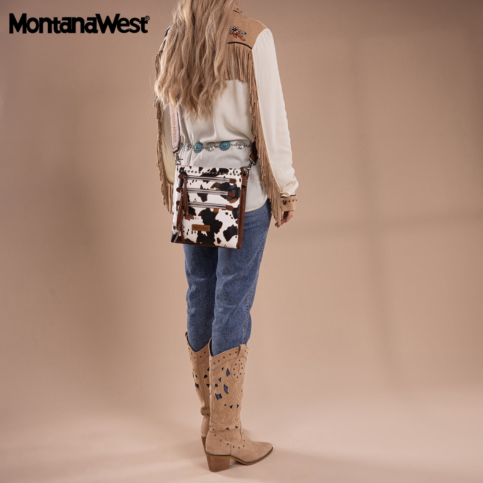 Montana West Crossbody Bags for Women Multi Pocket Cross Body Bag Purses with Guitar Strap, Cow-Brown