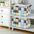 thumbnail image 2 of Yayeee Foldable Storage Basket for Shelves with Handles Set of 2 Waterproof Cloth Bins, Gray Checkered Pattern, 2 of 7