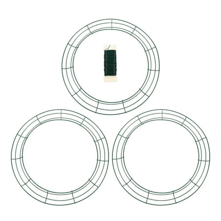 

3pcs Metal Wire Wreath Rings Green Wire Frame for Craft Floral with 1 Roll Wire