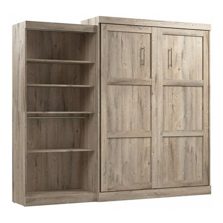 Pemberly Row Engineered Wood Queen Murphy Bed with Closet Organizer in Brown