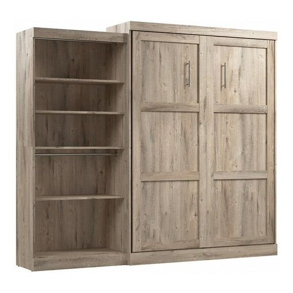 Pemberly Row Engineered Wood Queen Murphy Bed with Closet Organizer in Brown
