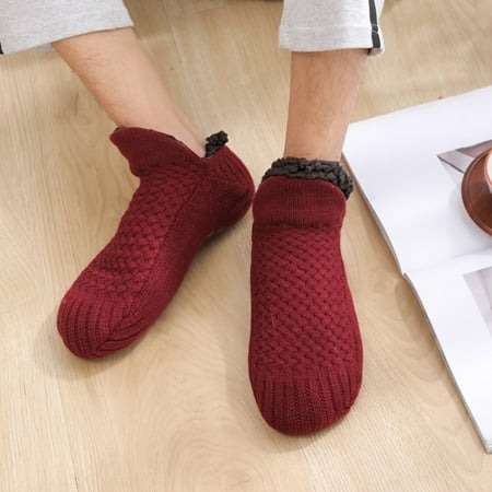 

HGWXX7 Indoor Floor Non-Slip Thermal Socks Woven And Velvet Indoor Socks Slippers Thermal Slipper Socks For Women