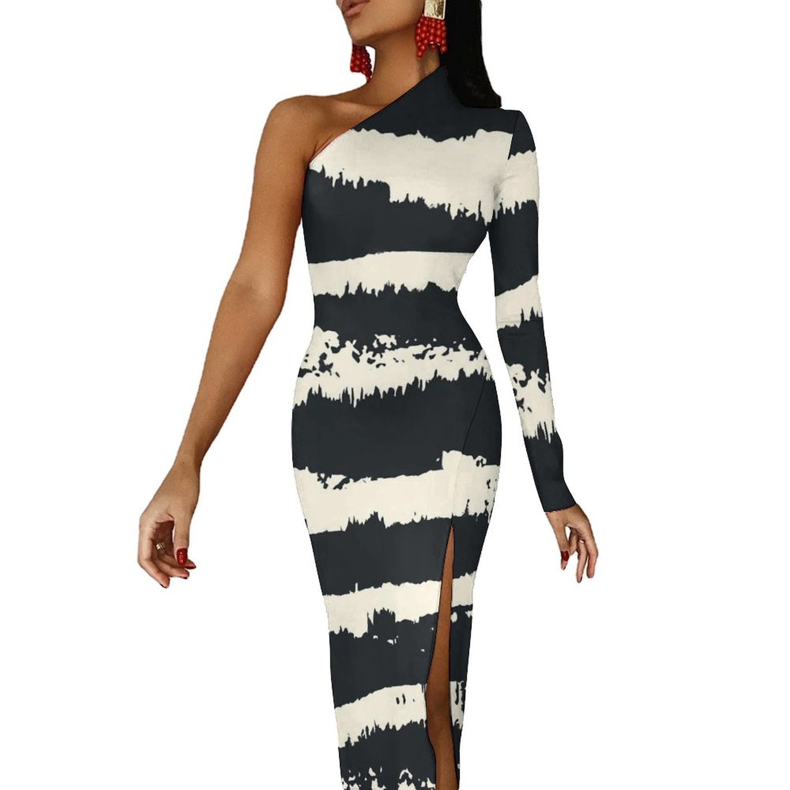 Black Tie Dye Bodycon Dress Summer Blue Spiral Print Elegant Side Split  Long Dresses Long Sleeve Pattern Streetwear Dress - Walmart.ca