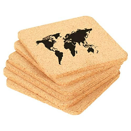 

Set of 6 Cork Drink Coasters World Map (Square)