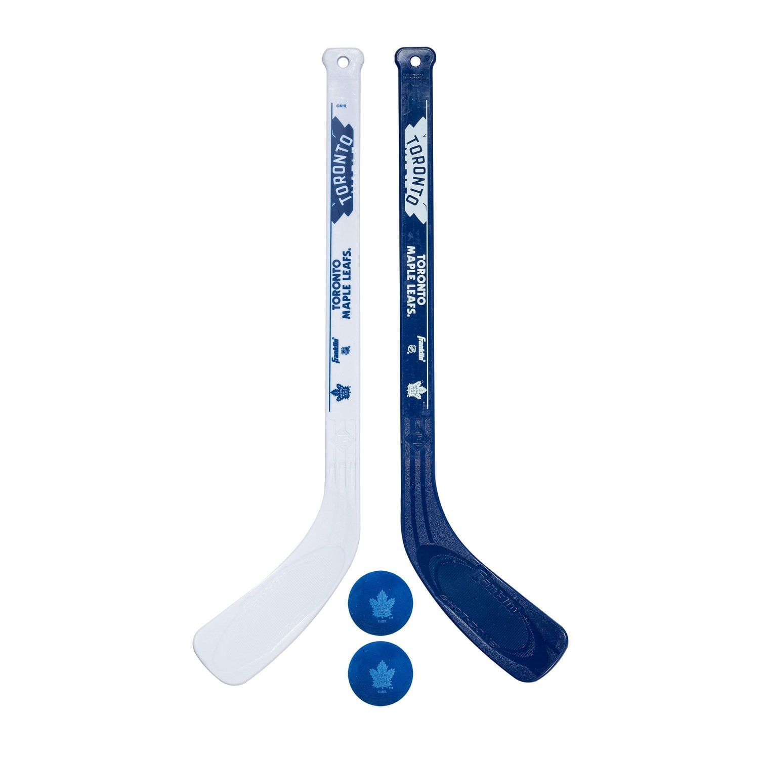 Franklin Sports NHL Ensemble de bâton de hockey miniature pour joueur de Maple Leafs de Toronto, 2 bâtons and 2 balles
