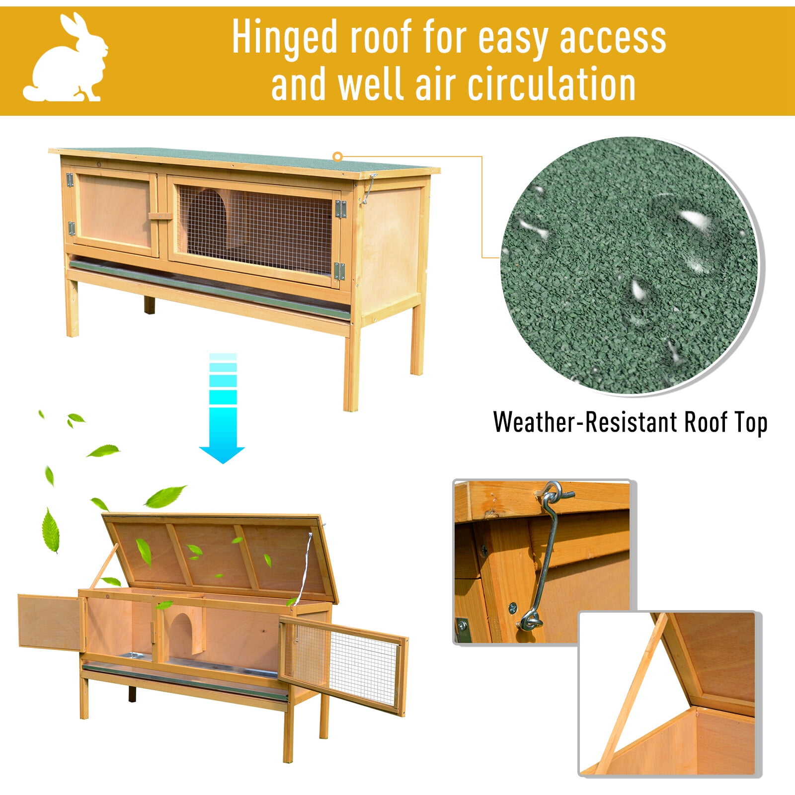 CRXX Raised Outdoor Small Animal Backyard Habitat Wood Hutch Weather Resistant Cage