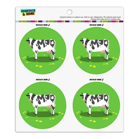 

Dairy Cow In Field with Flowers Refrigerator Fridge Locker Vinyl Circle Magnet Set
