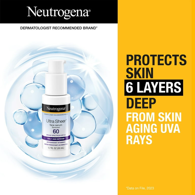 Neutrogena Ultra Sheer Moisturizing Serum, Vitamin E, SPF 60+, 1.7 oz