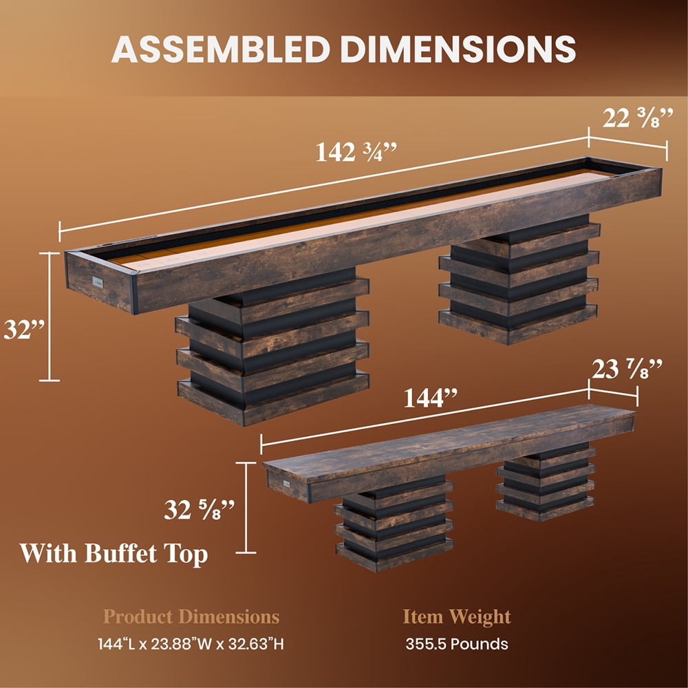 Barrington Billiards 12 ft. Ashford Shuffleboard with Buffet Top, Layered Wood Base Design